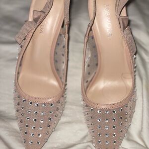 TOP Moda Blush Pink Rhinestone Pointed-Toe Slingback Heels